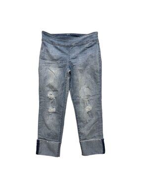 INC Denim Pull On Straight Crop Jeans Distressed Cuffed Size 10